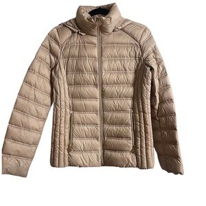 Michael Kors Packable Quilted Puffer Jacket Hidden Hood Champagne Gold Small